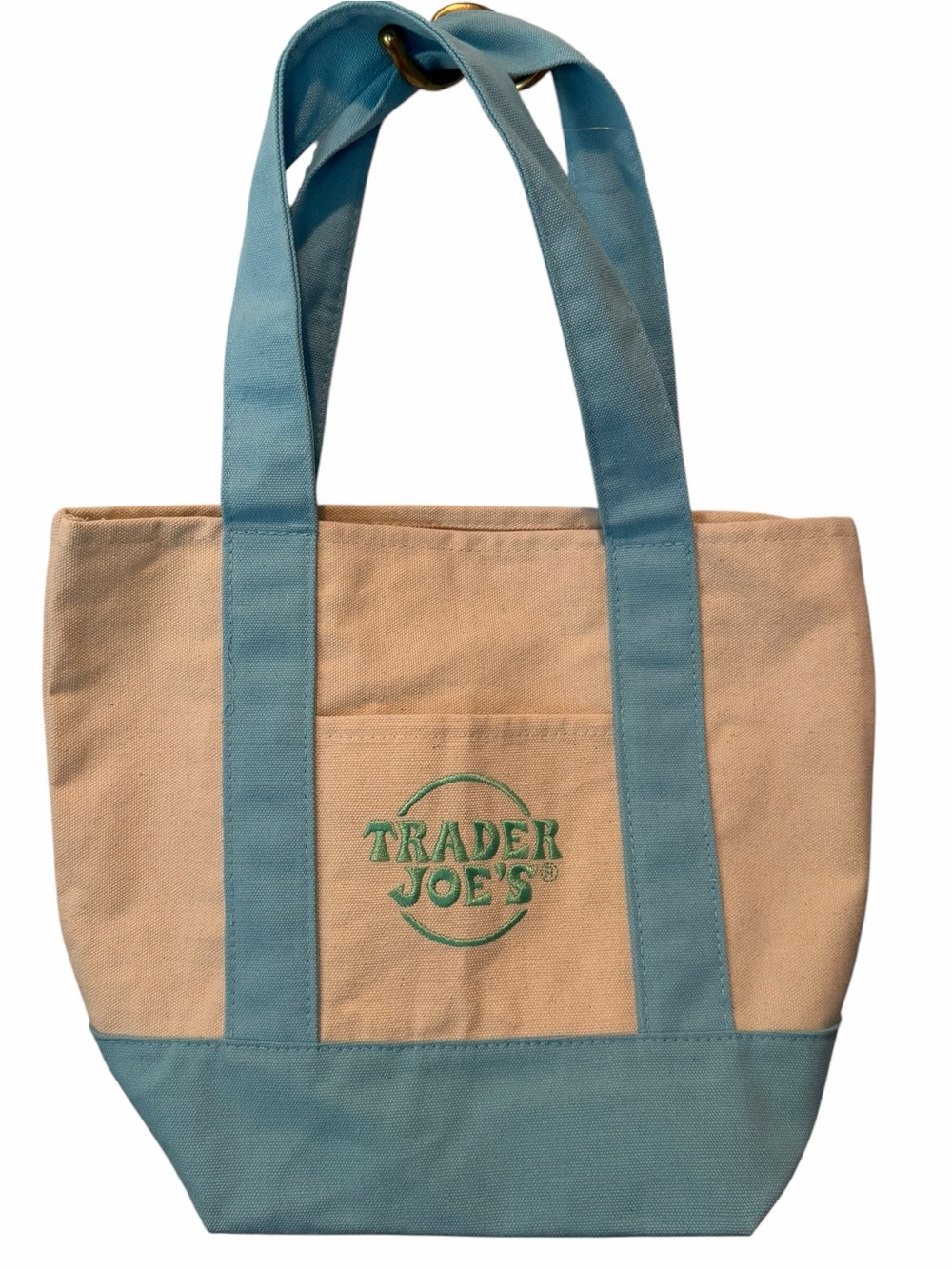 Trader Joe’s Mini Pastel Canvas Tote Bag Blue Reusable Shopping Bag NWT